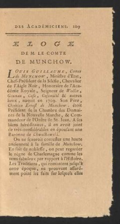 Eloge De M. Le Comte De Munchow