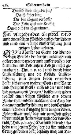 Im vierzehenden Capittel wird umb einen seligen Abschied auß diesem Leben/ und umb eine fröliche Aufferstehung zum ewigen Leben gebeten.