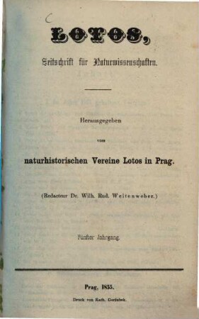 Lotos : naturwiss. Zeitschr., 5. 1855