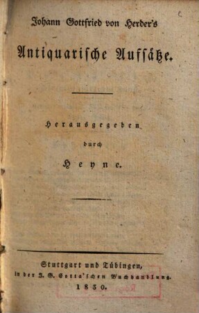 Johann Gottfried von Herder's antiquarische Aufsätze
