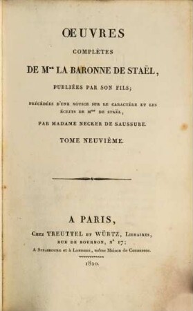 Oeuvres complètes de Mme. la baronne de Staël, 9. [Teil 2]