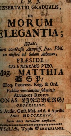 Diss. grad. de morum elegantia
