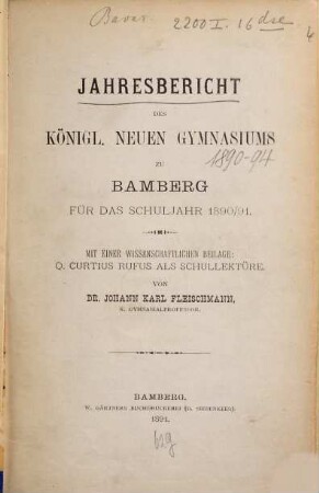 Jahresbericht : über das Schuljahr .... 1890/91