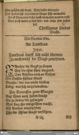 Die Vierdte Ode. An Xanthias