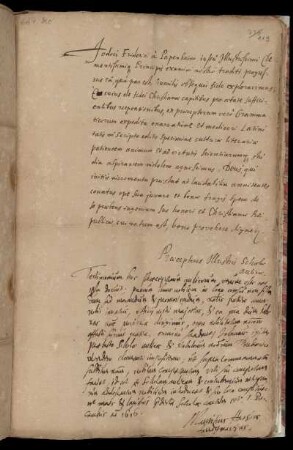 Prüfungsbericht; betrifft den Schüler Justus Friedrich von Papenheim; mit unterzeichnetem Vermerk des Landgrafen; nebst Schülerarbeit; 1616 Dez. 1