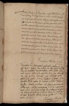 Prüfungsbericht; betrifft den Schüler Justus Friedrich von Papenheim; mit unterzeichnetem Vermerk des Landgrafen; nebst Schülerarbeit; 1616 Dez. 1