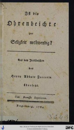 Ist die Ohrenbeichte zur Seligkeit nothwendig?