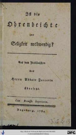 Ist die Ohrenbeichte zur Seligkeit nothwendig?