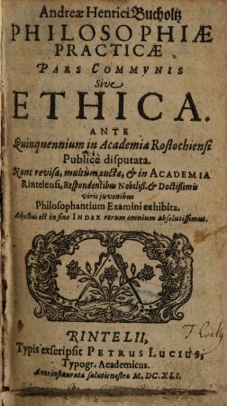 Philosophiae practicae Pars communis sive Ethica