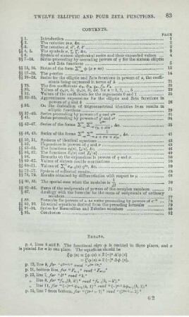 Twelve elliptic and the four zeta functions. Contents.
