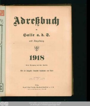 1918: Adreßbuch für Halle a. d. S. und Umgebung : unter Benutzung amtlicher Quellen