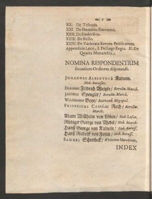 Nomina Respondentium secundum Ordinem disputandi.