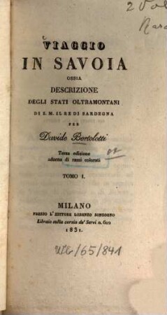 Viaggio in Savoia : ossia descrizione degli stati oltramontani, 1