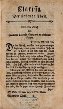 Die Geschichte der Clarissa, eines vornehmen Frauenzimmers, 7
