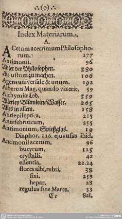 Index Materiarum.