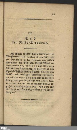 III. Eid der Raths-Deputirten