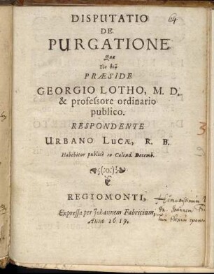 Disputatio De Purgatione
