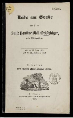 Worte bei der Beerdigung der verwittweten Frau Waisenhausmeister Anna Oesterlen : gesprochen den 22. Januar 1839