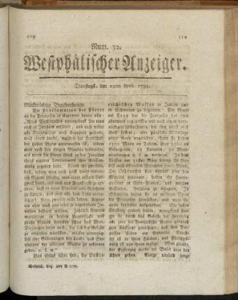 Num. 32. Dienstags, den 23ten April. 1799