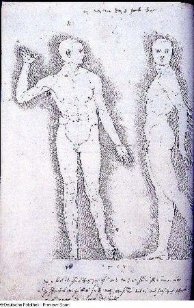 Blatt 109v: Zwei Studien zu den Proportionen männlicher Figuren