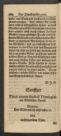 Seuffzer Eines armen Studiosi Theologiae um Göttlichen Beruff.