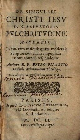 De singulari Christi J. pulchritudine assertio