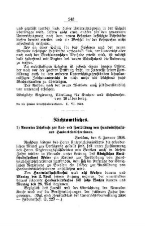 Neuroder Lehrkurse zur Aus- und Fortbildung von Hauswirtschafts- und Handarbeitslehrerinnen : [Nichtamtliches]