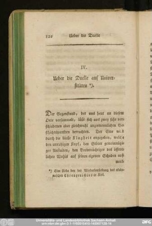 IV. Ueber die Duelle auf Universitäten.