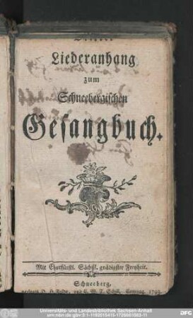 Dritter Liederanhang zum Schneebergischen Gesangbuch