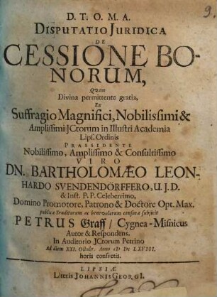 Disputatio Juridica De Cessione Bonorum