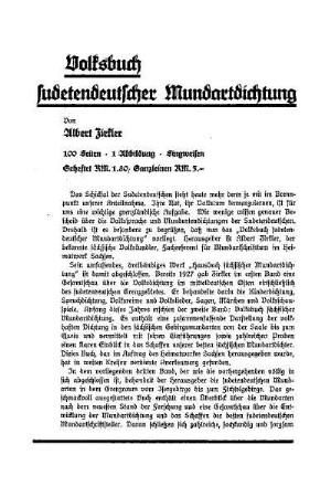 Volksbuch sudetendeutscher Mundartdichtung : Beilage