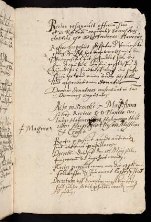 Sommerhalbjahr 1601. Rektorat Andreas Planer