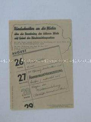 Propagandaflugblatt der KPD Hamburg zu Mieterhöhungen