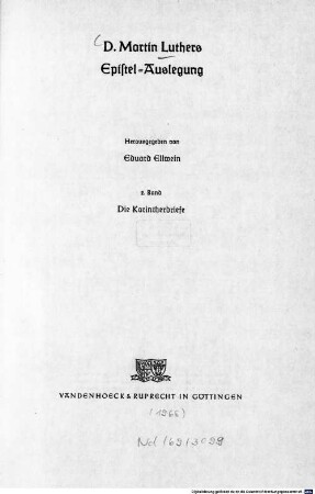 D. Martin Luthers Epistel-Auslegung, 2. Die Korintherbriefe