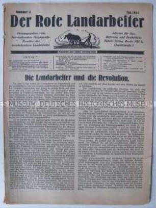Proletarische Wochenzeitung "Der Rote Landarbeiter" zur Stellung der Landarbeiter im Klassenkampf