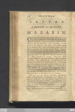 Lettre A Madame La Duchesse. Mazarin.