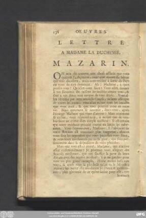 Lettre A Madame La Duchesse. Mazarin.