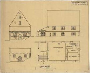 Fischer, Theodor; Rothenburg ob der Tauber; Leichenhaus - Grundriss, Ansichten