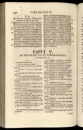 Caput V. De Reverentia Et Veneratione.