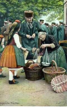 Marktszene mit Hessischen Volkstrachten
