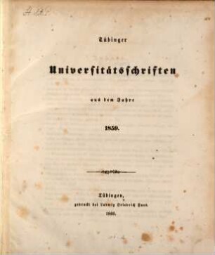 Tübinger Universitätsschriften, 1859