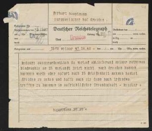 Brief von Harry Kessler an Gerhart Hauptmann