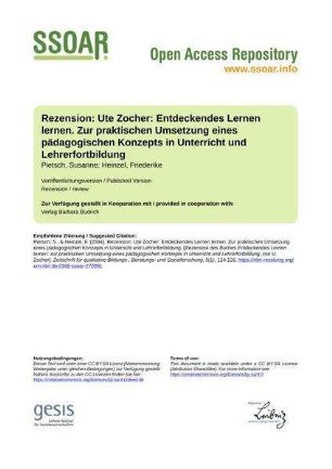 Rezension: Ute Zocher: Entdeckendes Lernen lernen. Zur praktischen Umsetzung eines pädagogischen Konzepts in Unterricht und Lehrerfortbildung