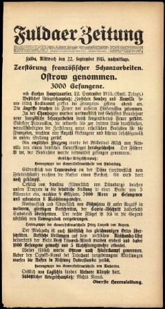 Ausgabe vom Mittwoch, den 22. September 1915.