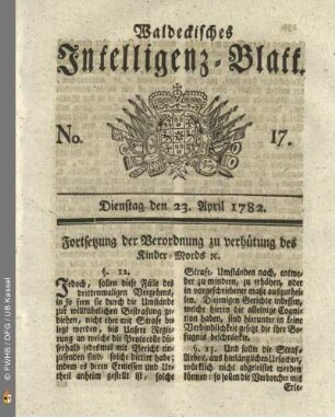 No. 17, Dienstag den 23. April 1782