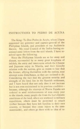 Instructions to Pedro de Acuna