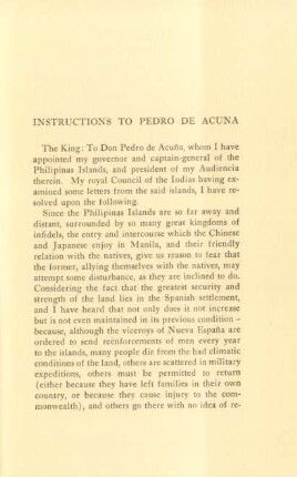 Instructions to Pedro de Acuna