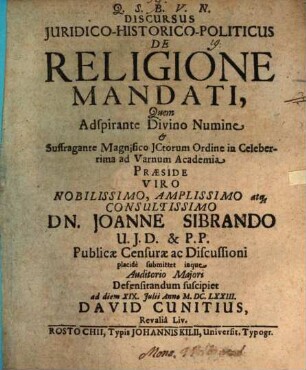 Discursus iur. hist. pol. de religione mandati