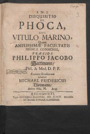 Disquisitio De Phoca, Sive Vitulo Marino