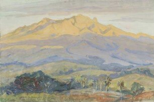 Panorama des Manenguba-Gebirges von der Station Bare aus in früher Morgenstimmung